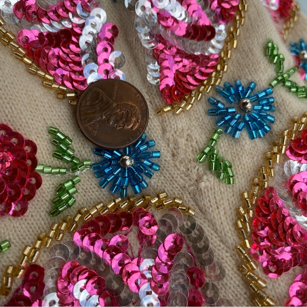 FLAWED NWT Frances Valentine Oslo beaded sequin knit cardigan cardi coat - Picture 13 of 15